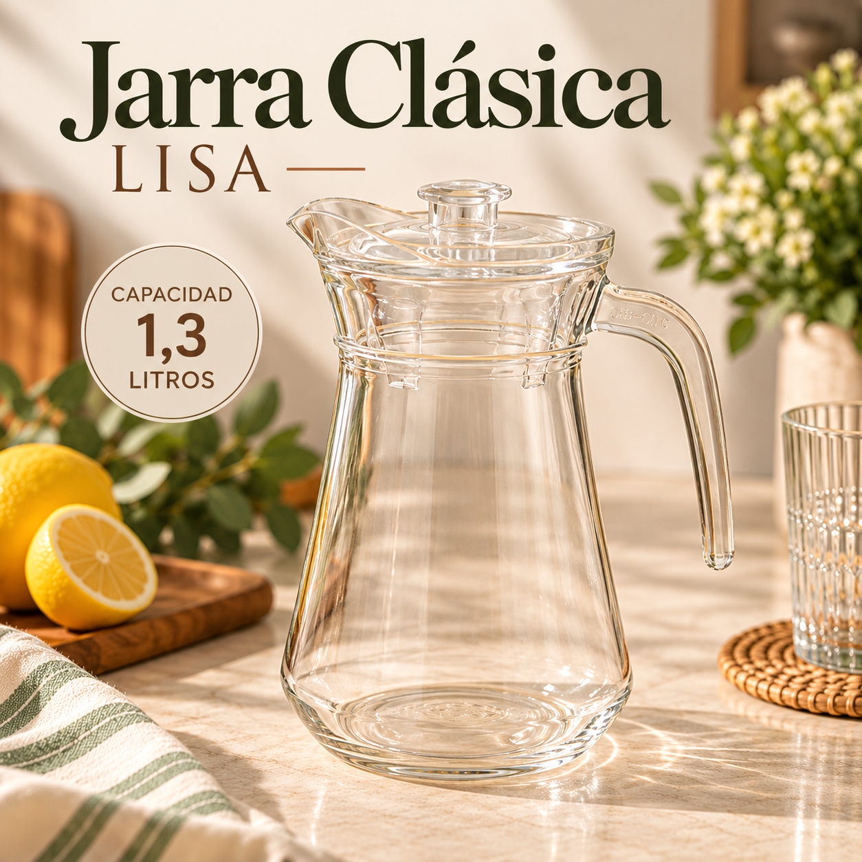 Jarra de vidrio clásica con tapa 1,3 L