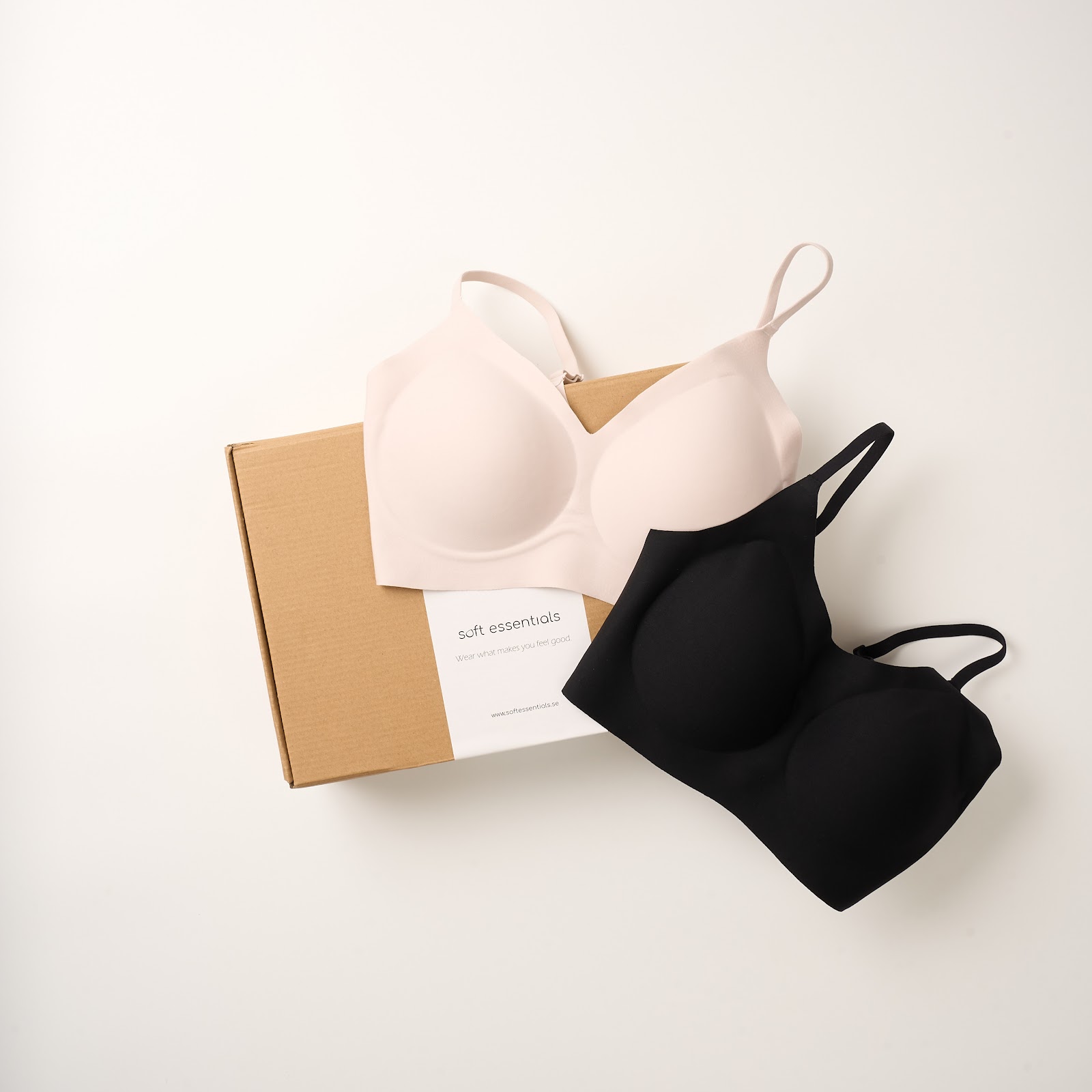 Soft Essentials bras packed in paper packaging