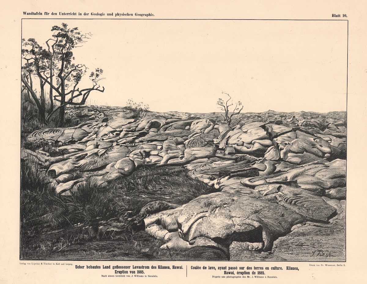Ueber bebautes Land geflossener Lavastrom des Kilauea Hawai Eruption von 1885 18