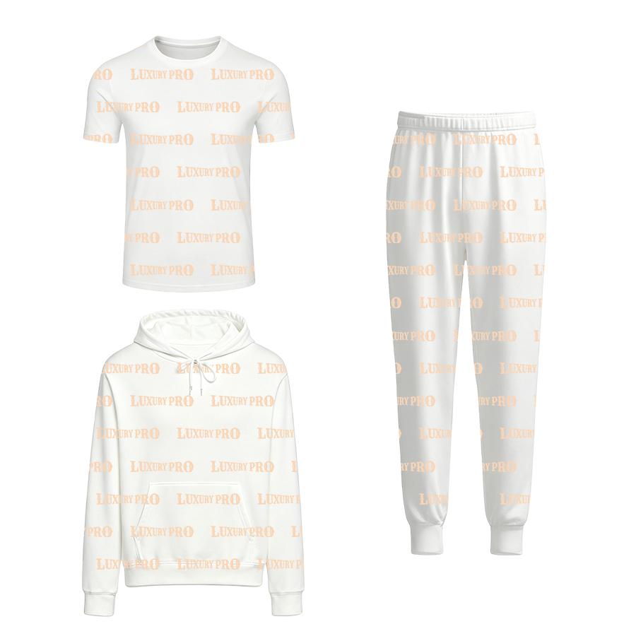 AOP Universal Hoodie Double Hood + Universal Round Neck Short Sleeve US Size + Universal Sweatpants