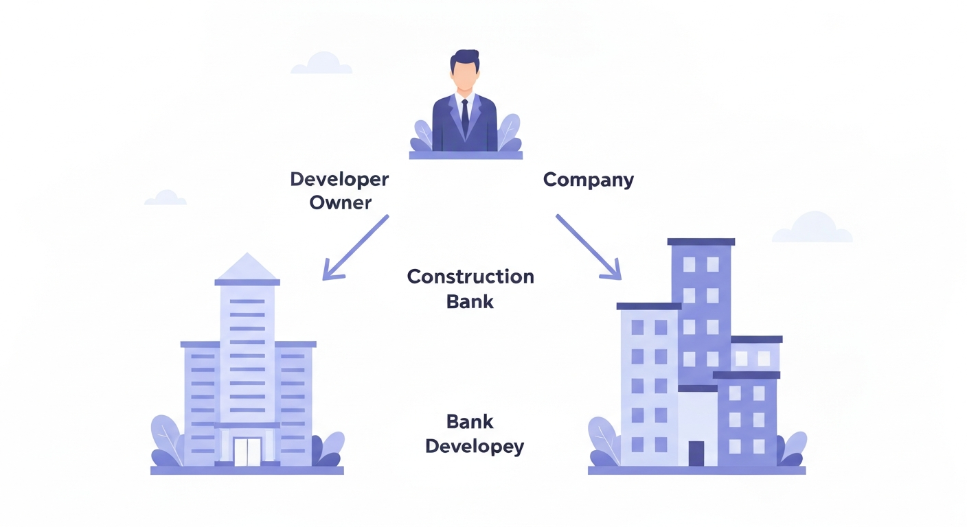 PF 시행사-시공사-금융기관 삼각 구조