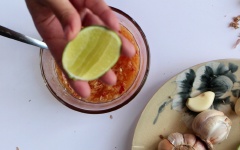 Cuối cùng, vắt 1 lát chanh vào chén nước mắm gừng, khuấy đều 1 lần nữa, hoàn tất rồi đấy. Hãy nếm thử một ít và cân bằng theo khẩu vị nhà mình nhé. Nước mắm gừng rất thích hợp cho các món ốc và các món ăn ngon từ thịt vịt đó. Cách làm nước mắm gừng thật là dễ phải không nào nhưng các bạn nhớ ghi lại để dễ nhớ nhé!!