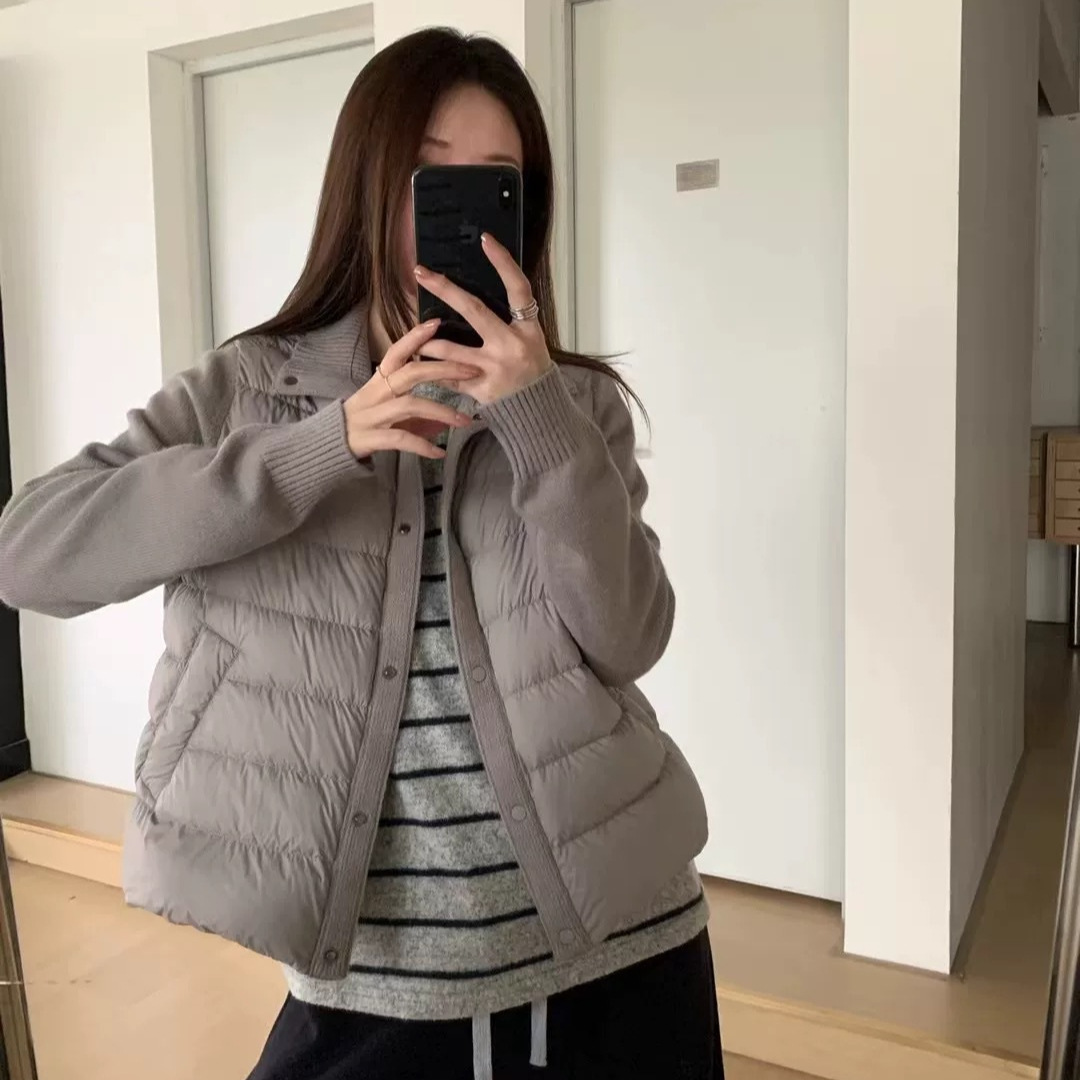 Short Women's Down Jacket with Knit Sleeves