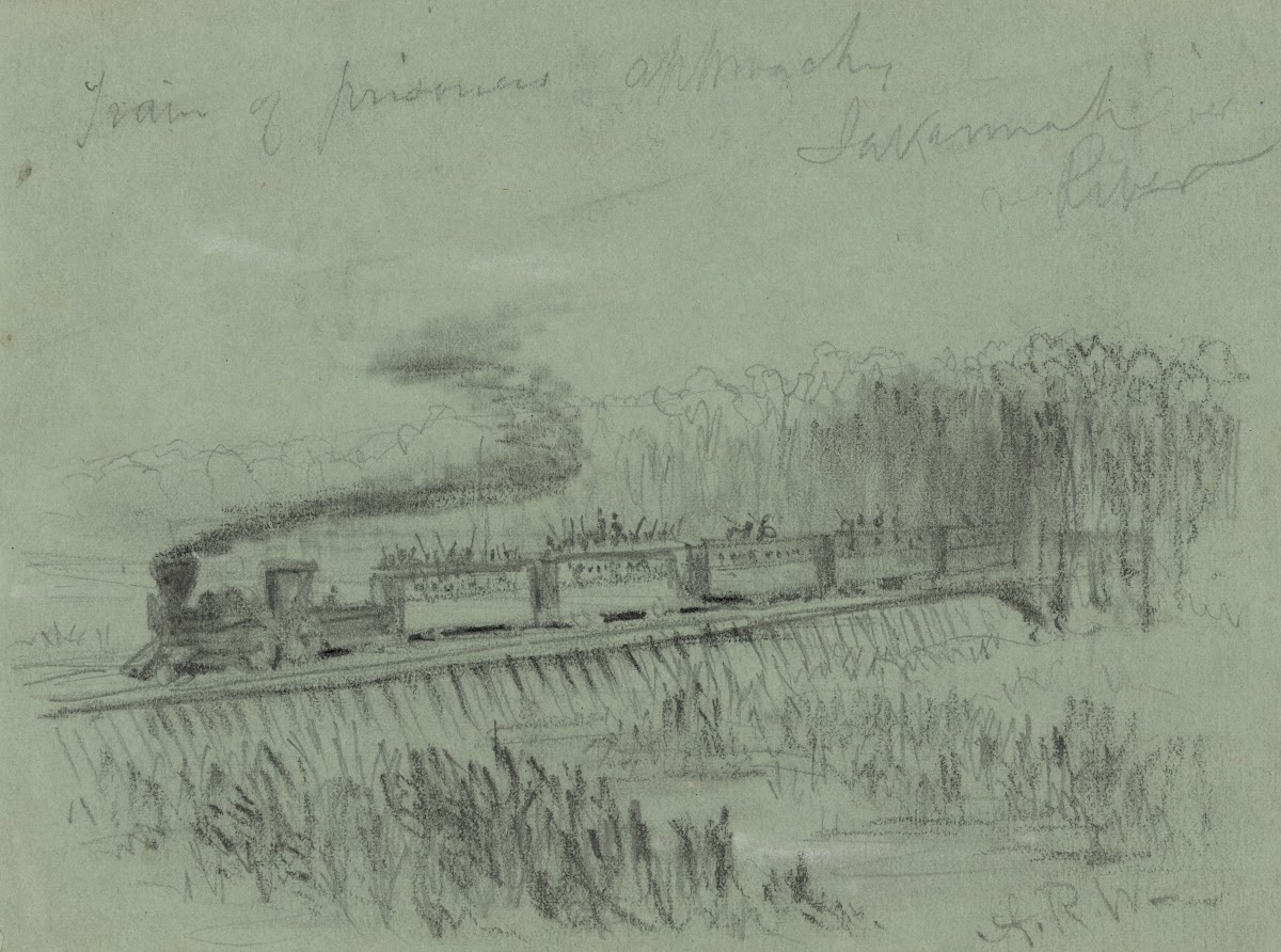 Train of prisoners approaches Savannah River 1860 1865