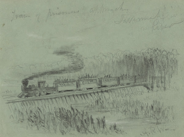 Train of prisoners approaches Savannah River 1860 1865