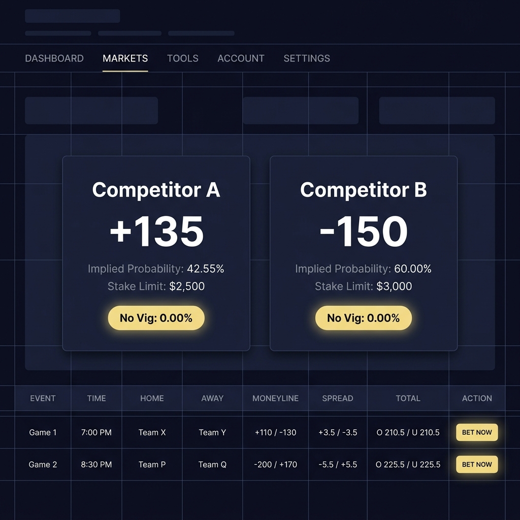Spreadsheet style side by side comparison of two moneyline price cards highlighting no vig percentages to illustrate How MMA Moneyline Markets Work