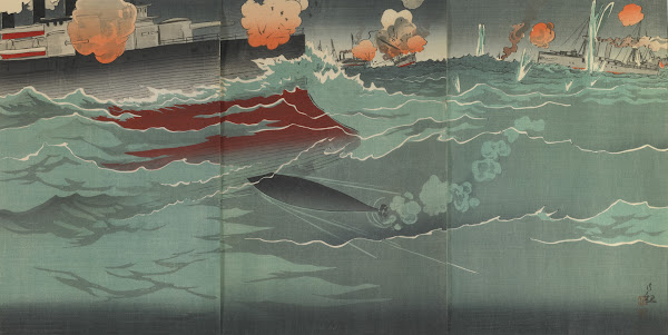 Our Torpedo Hitting a Russian Warship at the Great Naval Battle of Port Arthur 1