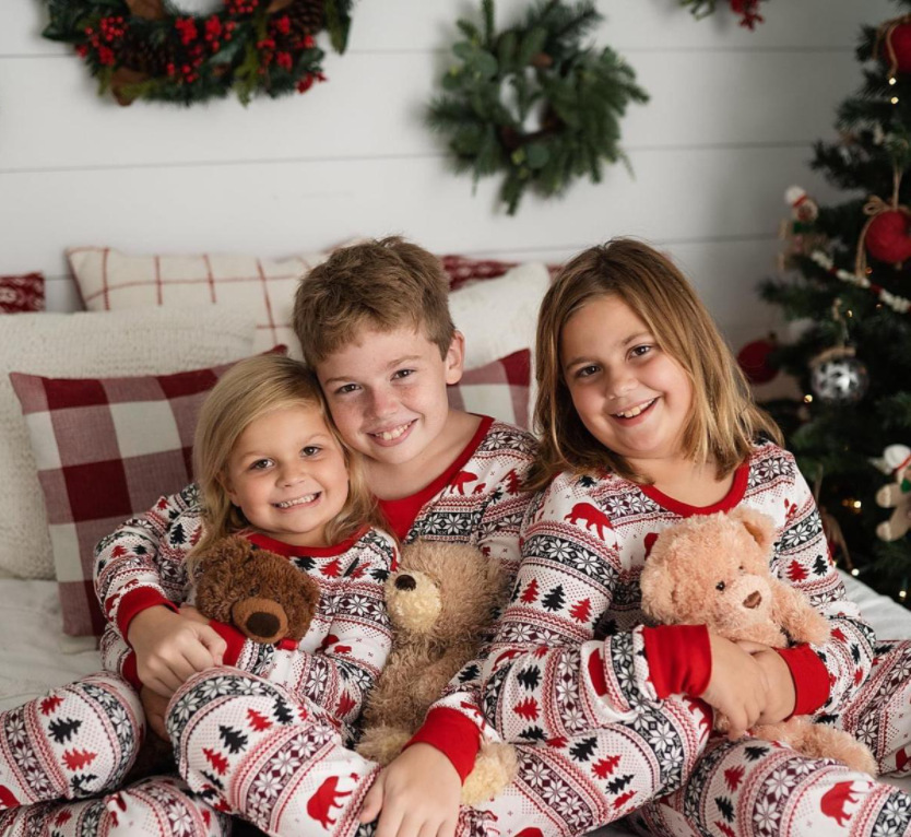 Familien-Schlafanzug-Set, Weihnachtsmotiv, langärmelig