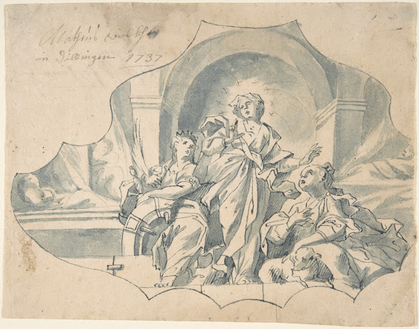 Design for a Ceiling showing the Virgin Catherine and Agnes early to mid 18th ce