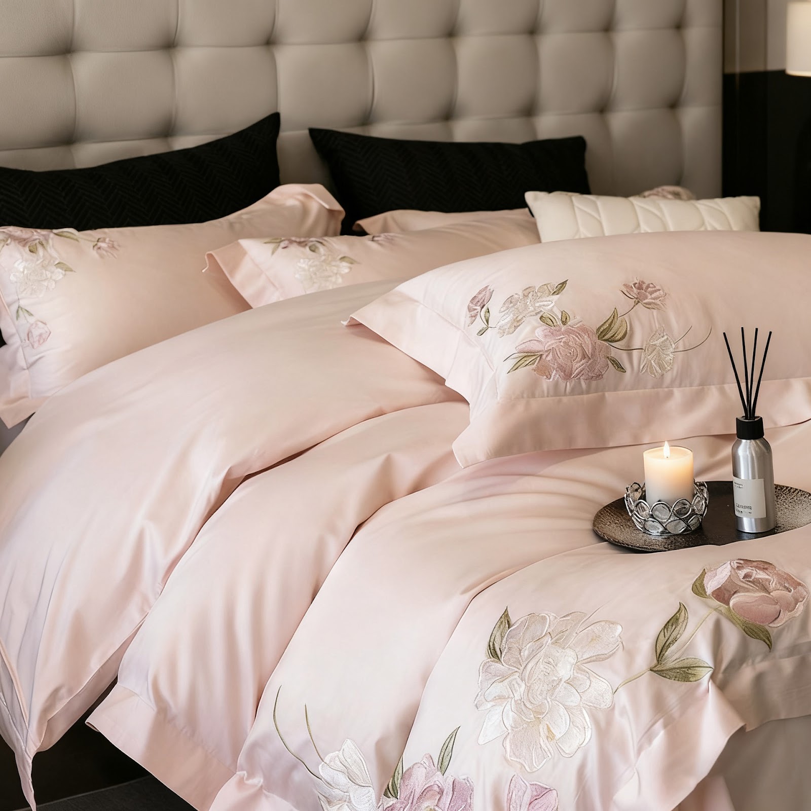 Cotton Bedding, 4-piece, embroidered, Satin