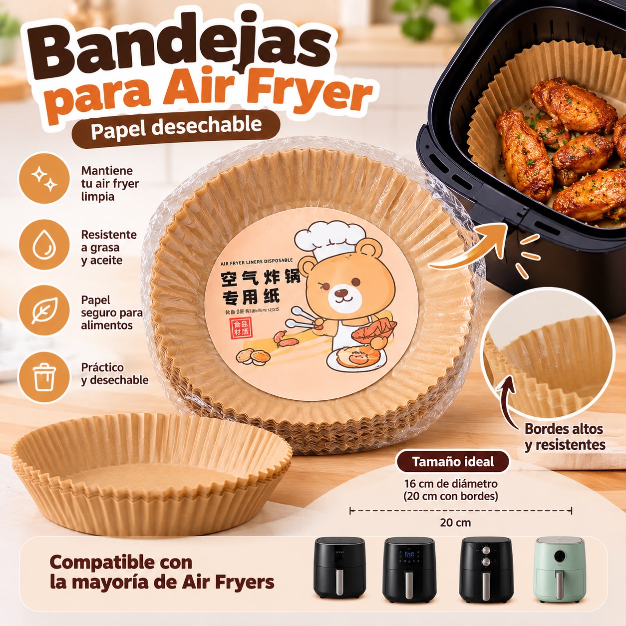 Bandeja de papel para air fryer x48 unidades