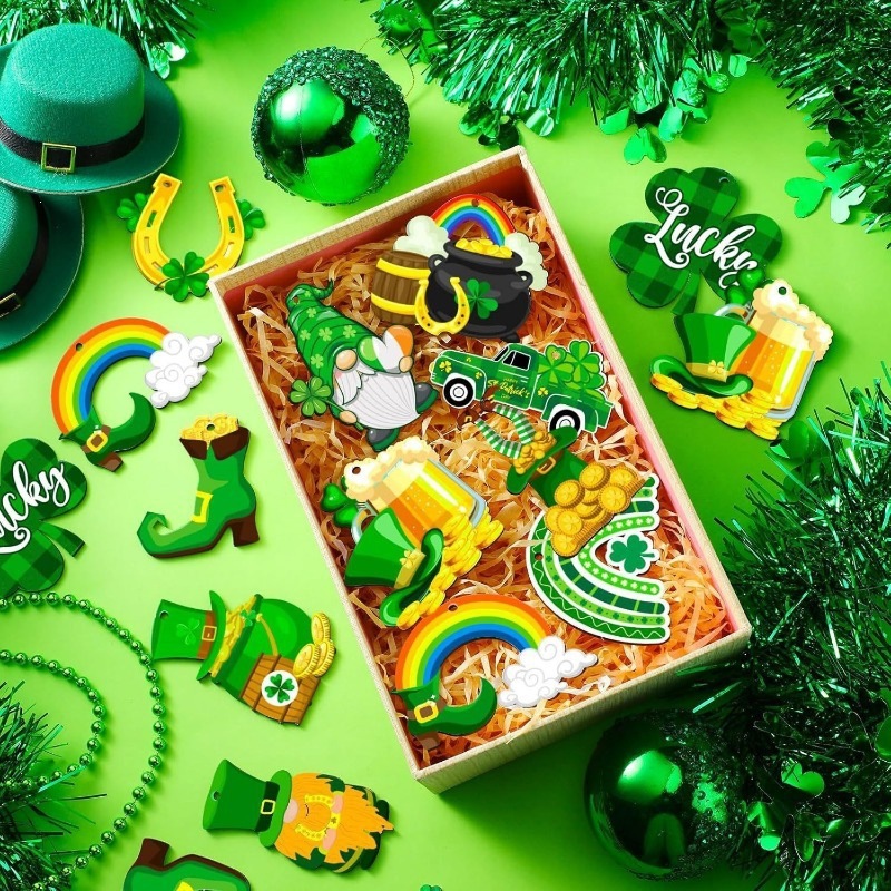 St. Patrick's Day Gnome Wooden Ornament with Clover
