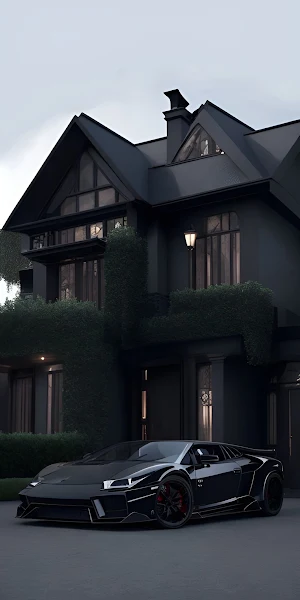 Luxury Home, Modern Architecture, Supercar, Black Aesthetic iPhone Wallpaper Background