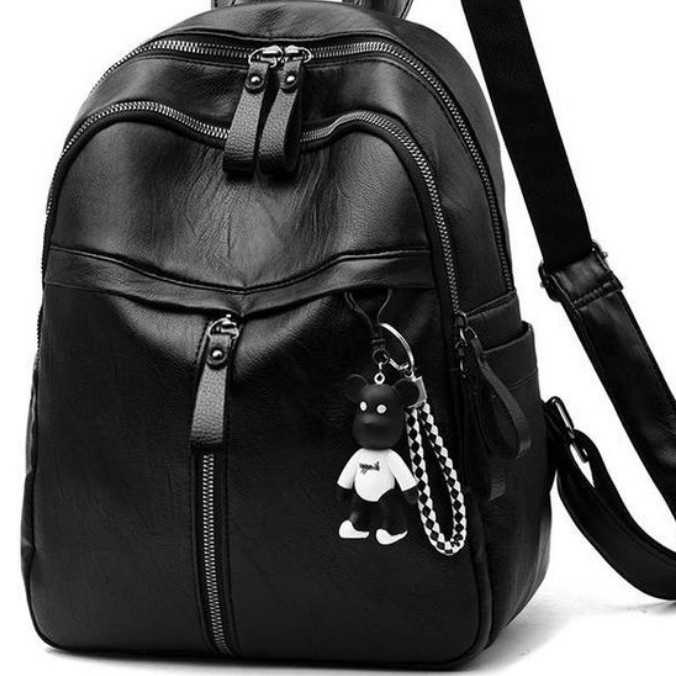 Double-shoulder backpack with a soft faux leather look