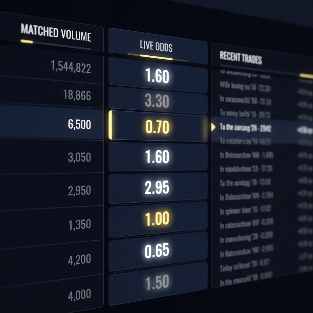Full frame close up of a betting exchange interface with matched orders and live odds shifting in real time minimalist Funded Plays style What Causes Sports Lines to Move