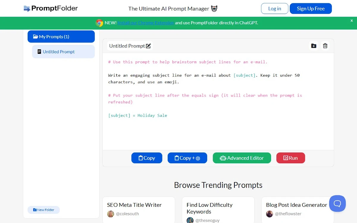 Captura de promptfolder.com