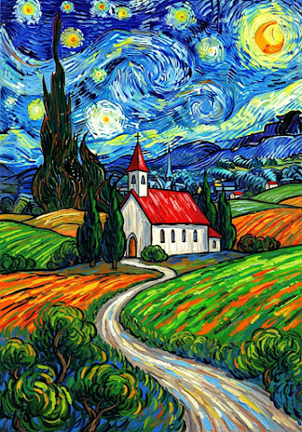 Van Gogh Inspired Countryside Church