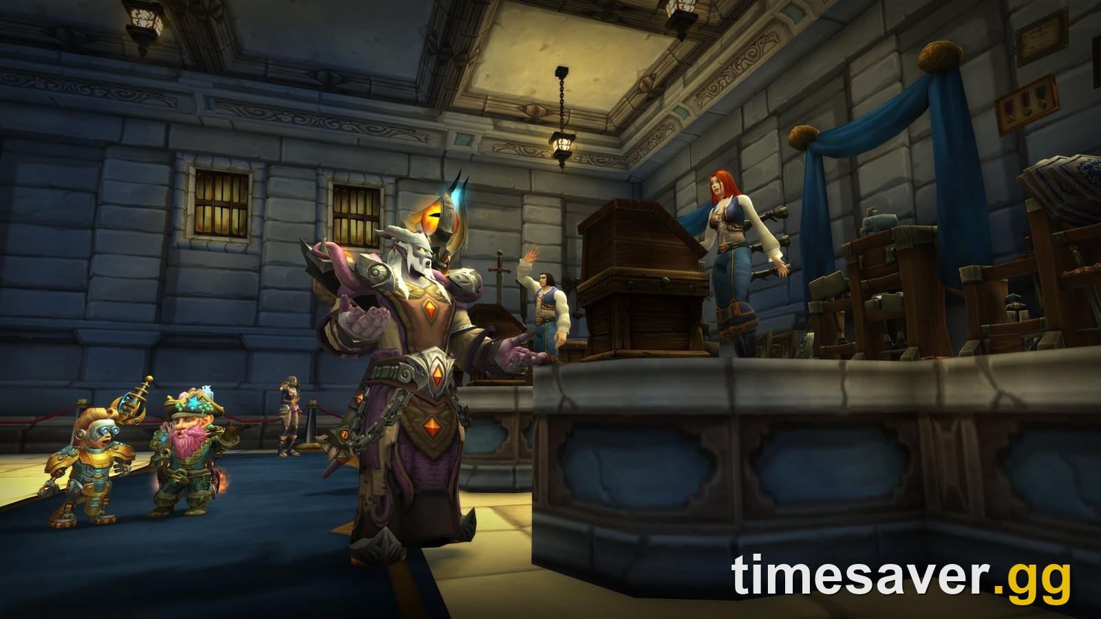 A WoW auction house interior, where players fund their riding skill on a fresh-server economy