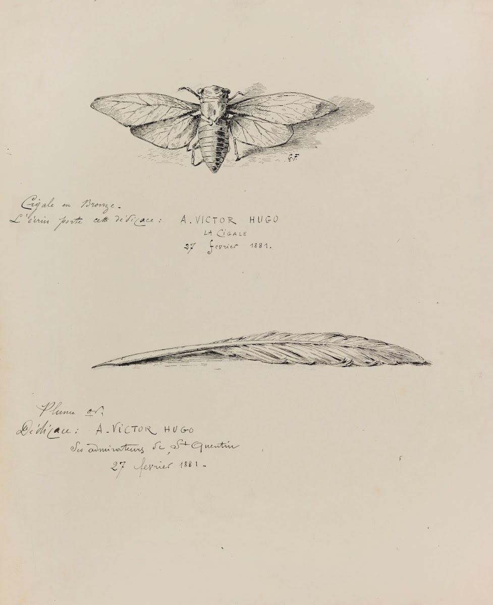 Cigale en bronze et Plume or 1882 1883