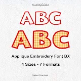 White lettering sample of the London Presley Satin Applique Embroidery Font