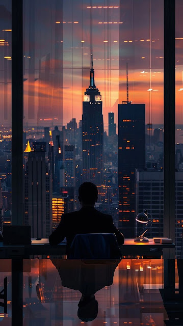 Executive Office View of New York City Skyline at Sunset - Free mobile Wallpaper