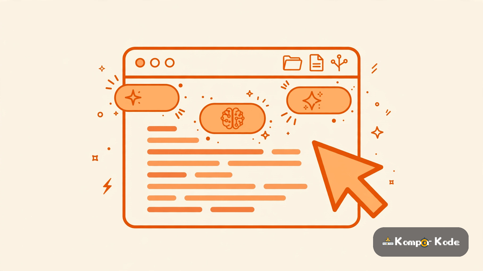 Ilustrasi editor kode dengan saran AI