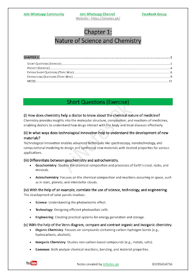FBISE Class 9 Chapter 1  Nature of Science and Chemistry