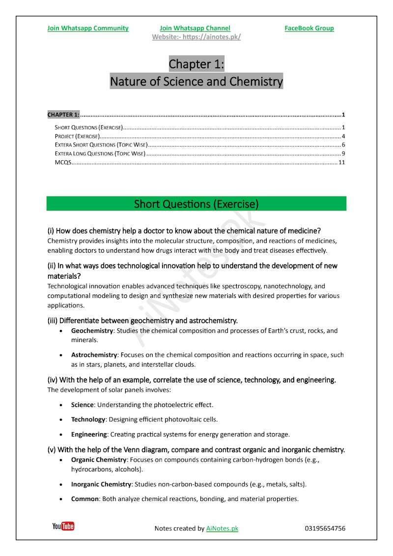 FBISE Class 9 Chapter 1  Nature of Science and Chemistry