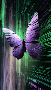 Purple Butterfly Against Glowing Green Digital Background