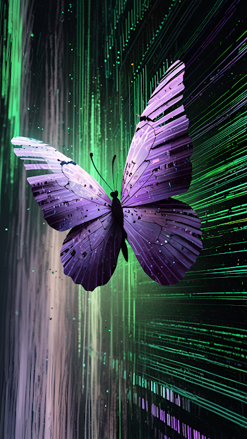 Purple Butterfly Against Glowing Green Digital Background - Free mobile Wallpaper
