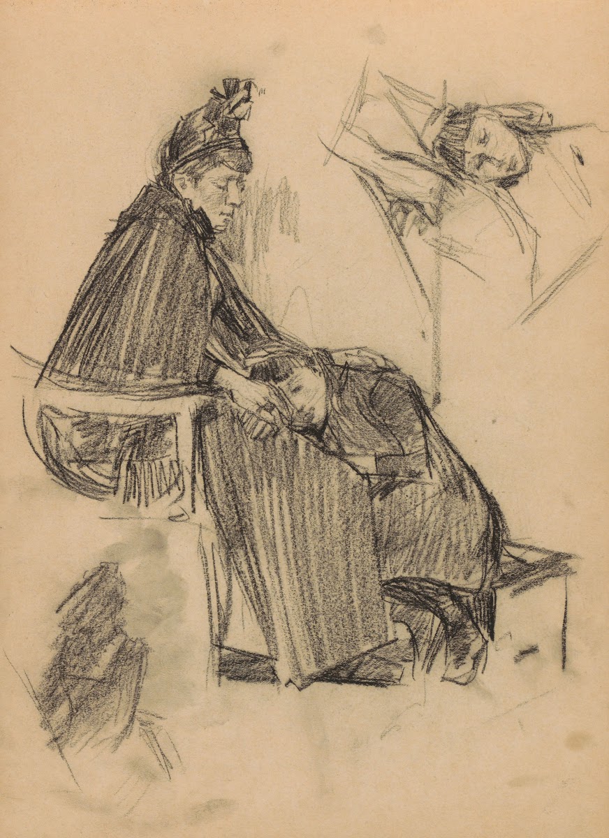 Knielend meisje bij een zittende vrouw 1887
