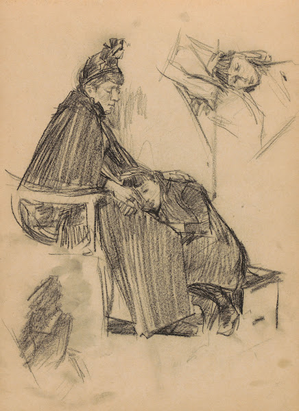 Knielend meisje bij een zittende vrouw 1887