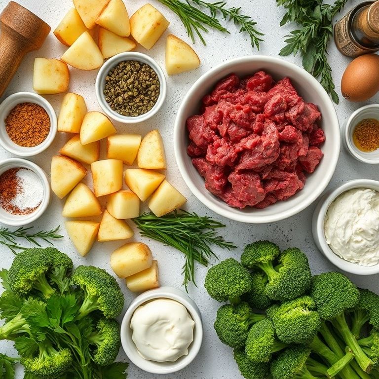 Ingredients for Savory Ground Beef with Roasted Potatoes & Broccoli – Quick 30‑Minute Comfort Food