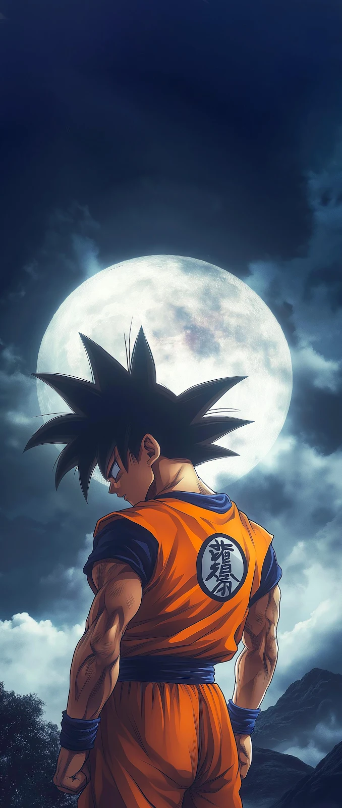 Goku Under the Full Moon - Digital Anime Art 2K iPhone Wallpaper (1632x3853)