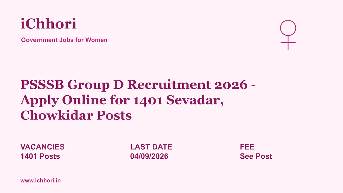 PSSSB Group D Recruitment 2026 - Apply Online for 1401 Sevadar, Chowkidar Posts - iChhori
