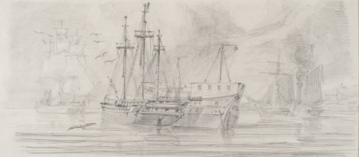 Segelfartyg på redden Stockholms ström 1846