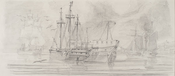 Segelfartyg på redden Stockholms ström 1846