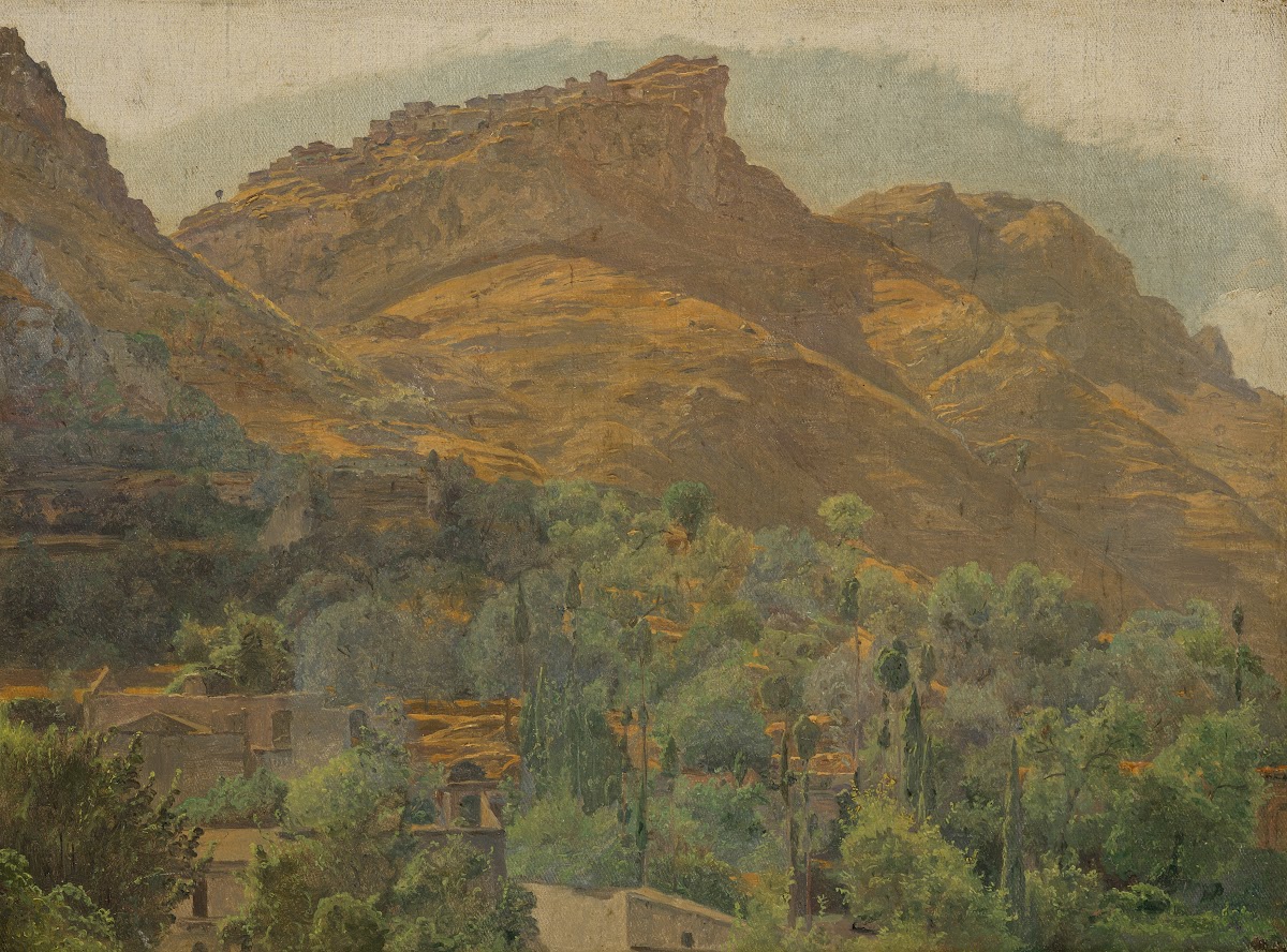 Blick zur Bergstadt Mola bei Taormina 1844