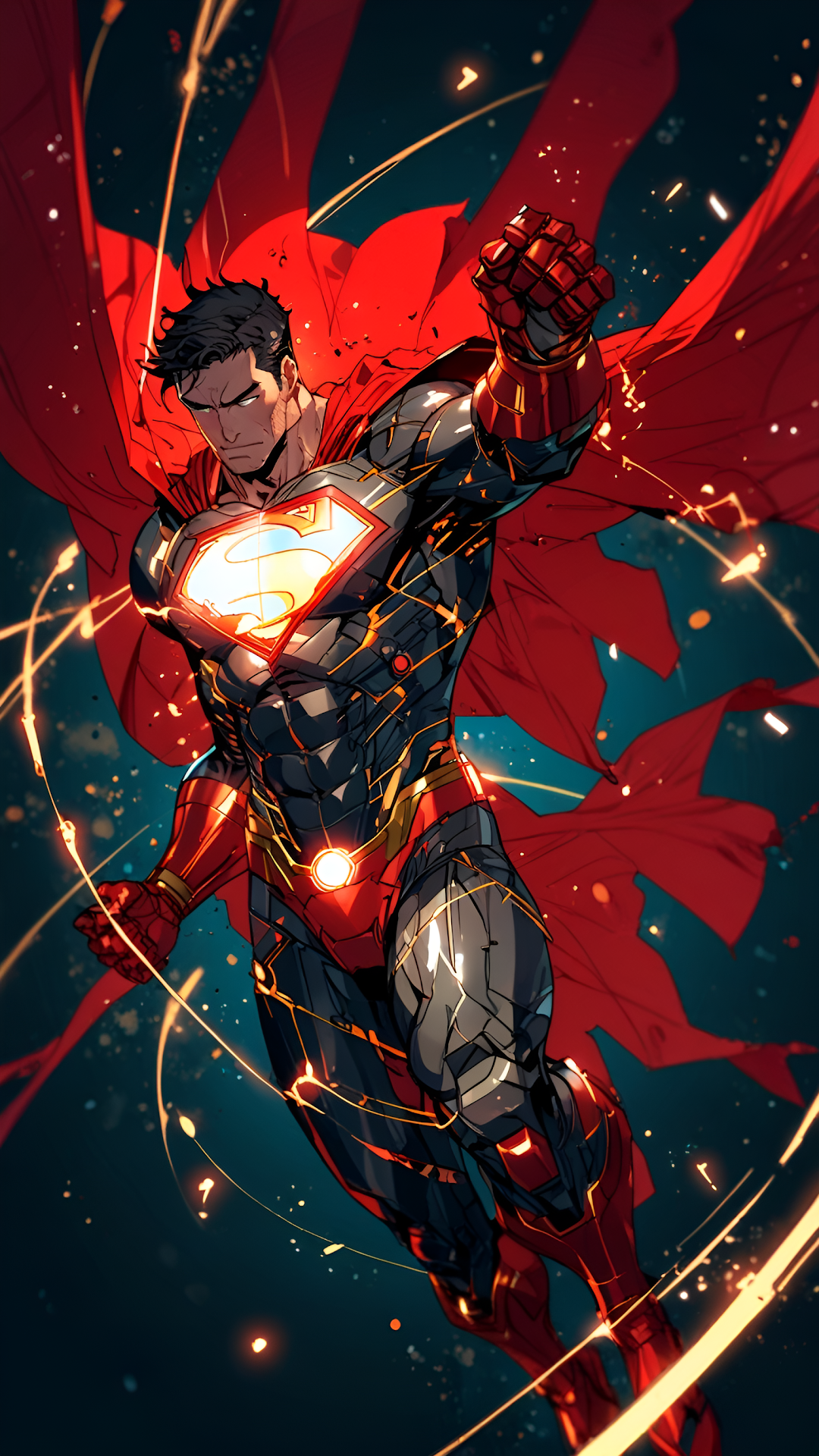 Armored Superman Dynamic Flight Comic Art Dark Suit - Free 4K mobile Wallpaper
