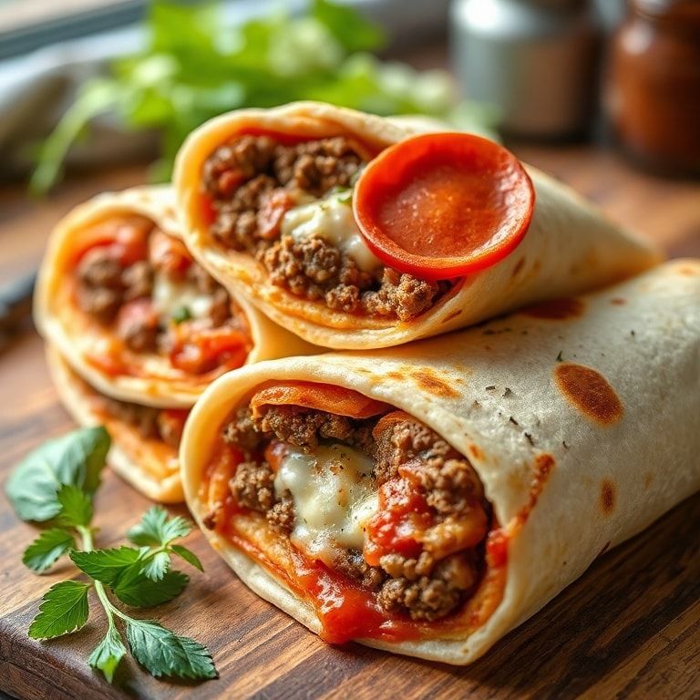 Easy Pepperoni Pizza Wraps with Ground Beef Filling: Quick Homemade Family-Friendly Delight