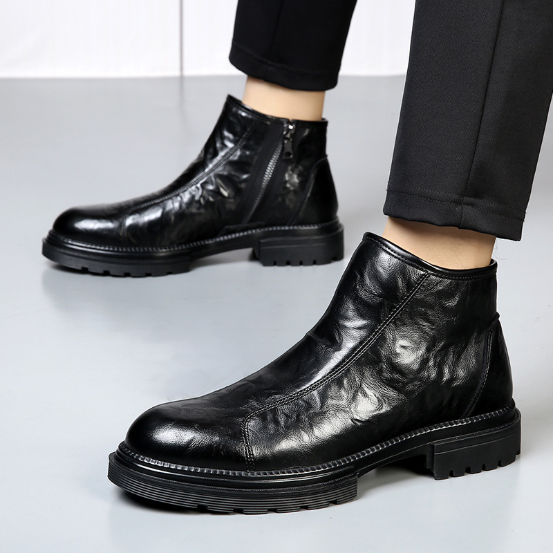 Herren-Lederstiefel mit Reißverschluss, gefüttert
