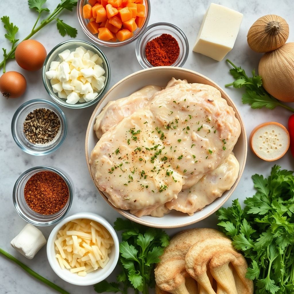 Ingredients for High-Protein Chicken Alfredo Bake for Easy Low-Carb Meal Prep with Creamy, Cheesy Goodness (30-Minute Weeknight Winner!)