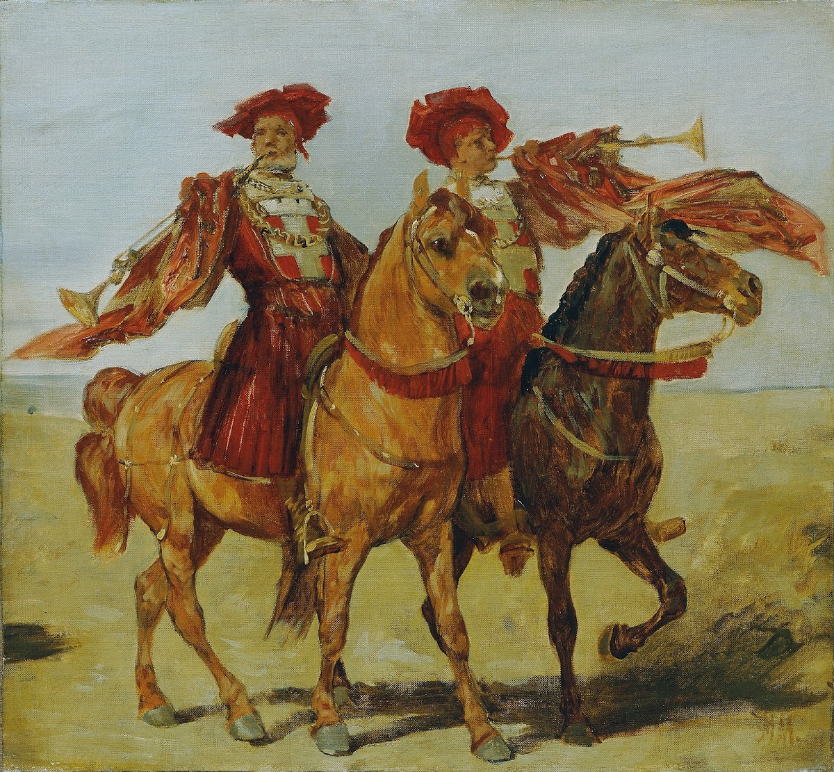 Zwei berittene Fanfarenbläser 1879