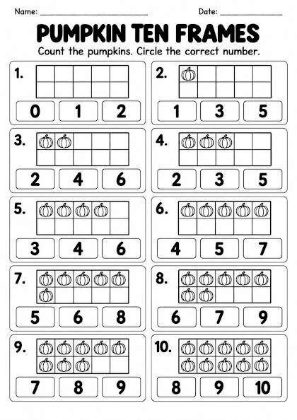 Pumpkin Ten Frames Worksheet