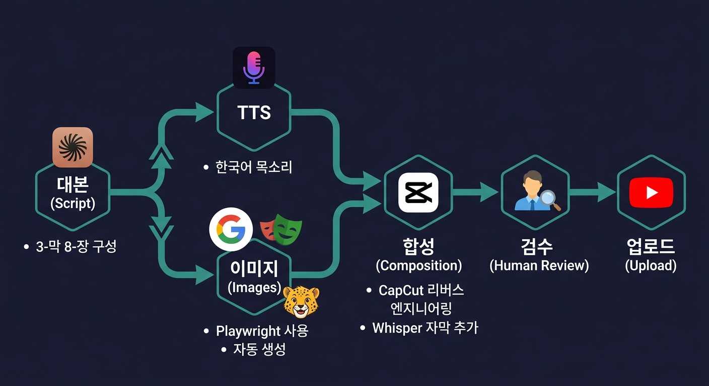 AI 유튜브 6페이즈 자동화 파이프라인 — Phase 2와 3이 병렬 실행되는 구조