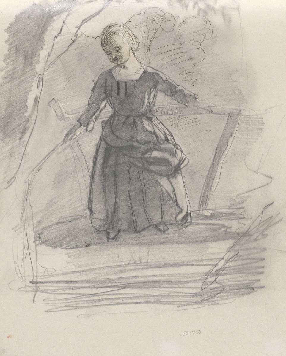 Vissend meisje op een brug 1852