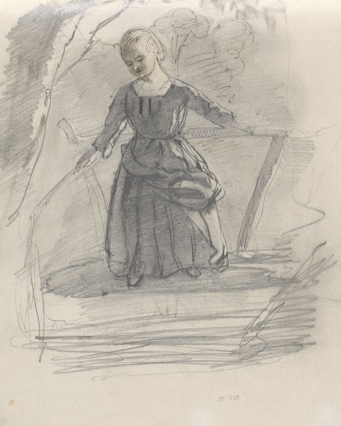 Vissend meisje op een brug 1852