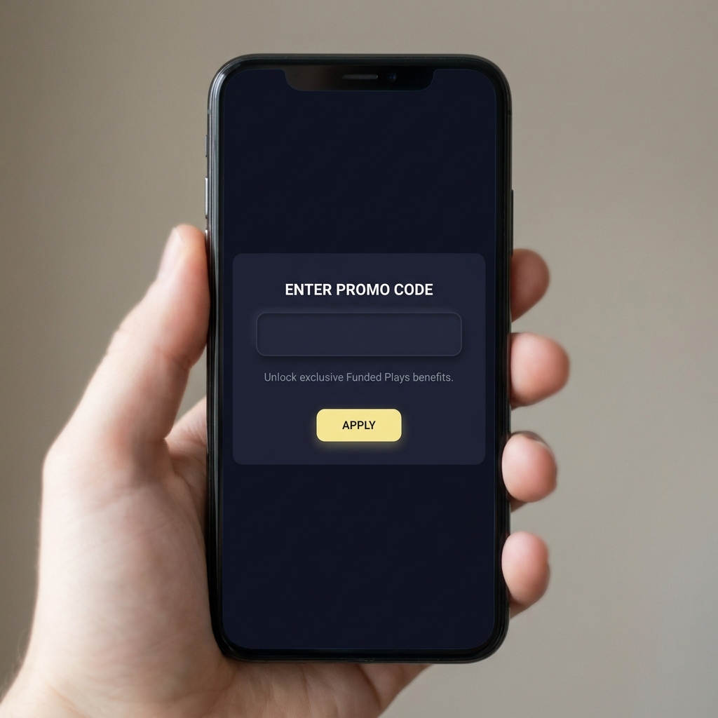 Close up of a smartphone showing a minimal app promotions screen with a code entry field and soft focus background showcasing twinspires betting app interface
