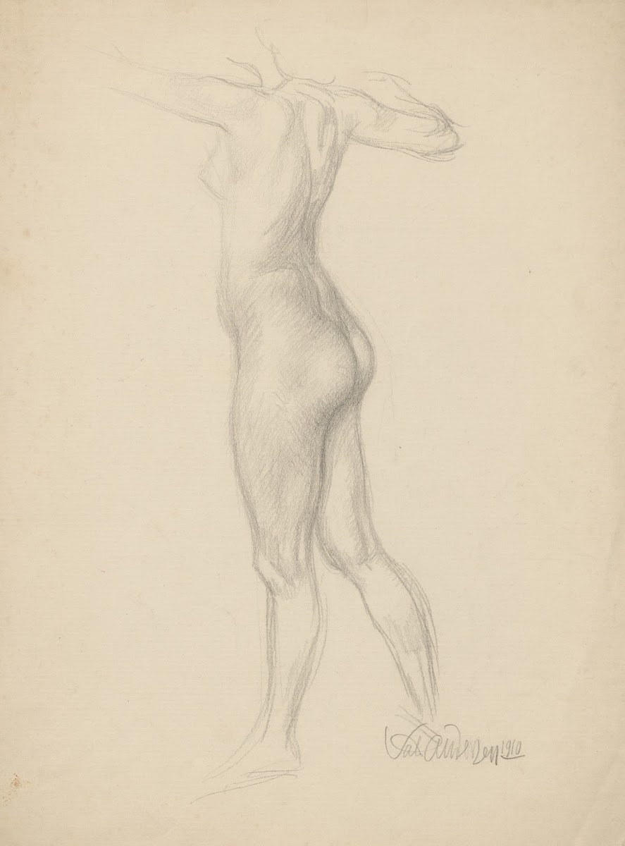 Naked female body in a standing position 1910