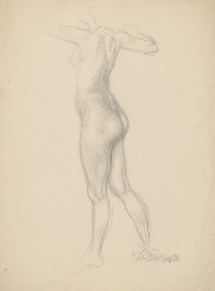 Naked female body in a standing position 1910